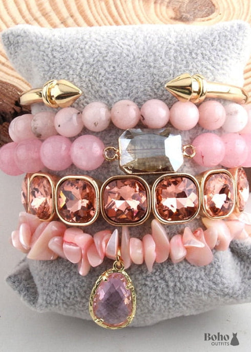 Pulsera Boho, Conjunto de Pulsera RH, Bola de Circonita Cúbica, Bola de Piedras Naturales en Blanco y Negro