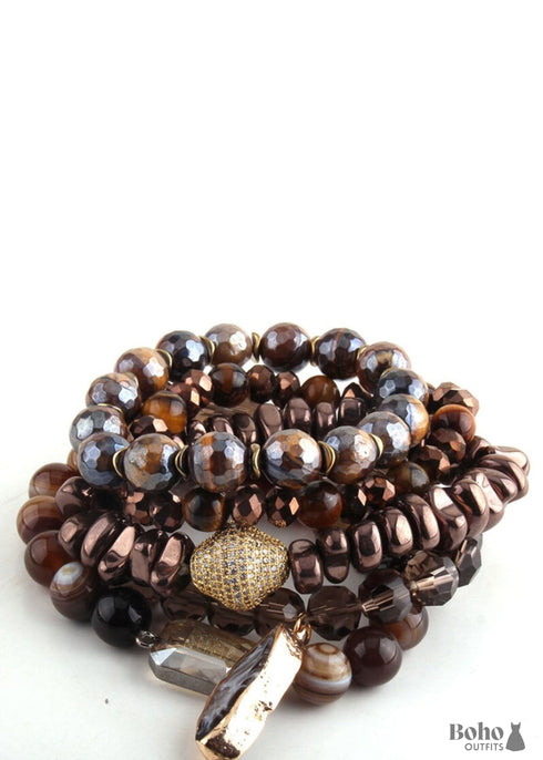 Pulsera Boho, Conjunto de Pulsera RH, Bola de Circonita Cúbica, Bola de Piedras Naturales