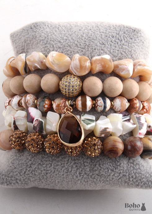 Pulsera Boho, Conjunto de Pulsera RH, Bola de Circonita Cúbica, Bola de Piedras Naturales