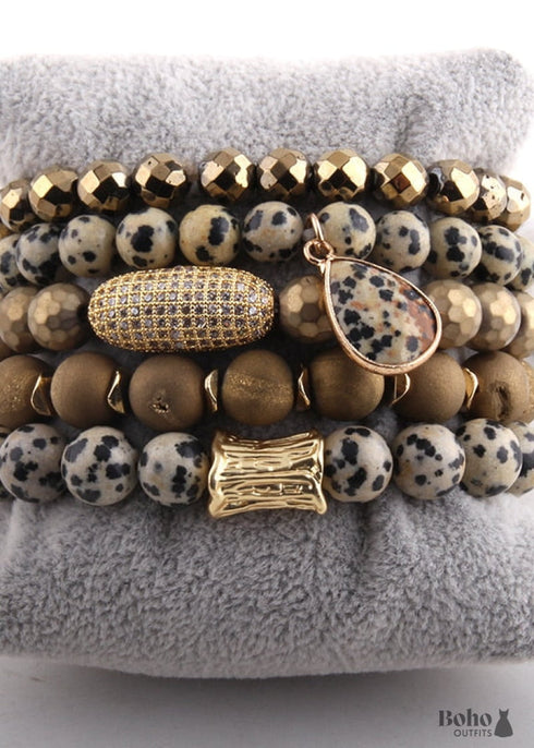 Pulsera Boho, Conjunto de Pulsera RH, Bola de Circonita Cúbica, Bola de Piedras Naturales