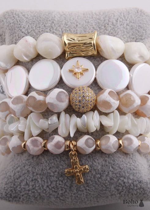 Pulsera Boho, Conjunto de Pulsera RH, Bola de Circonita Cúbica, Bola de Piedras Naturales