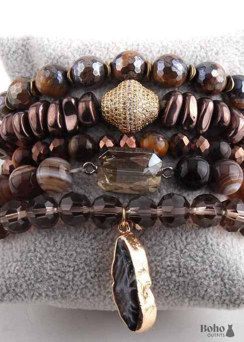 Pulsera Boho, Conjunto de Pulsera RH, Bola de Circonita Cúbica, Bola de Piedras Naturales