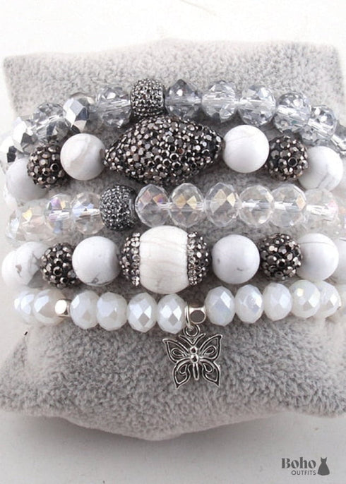 Pulsera Boho, Conjunto de Pulseras RH, Hoja de Diamante, Piedras Naturales en Verde, Rosa y Morado