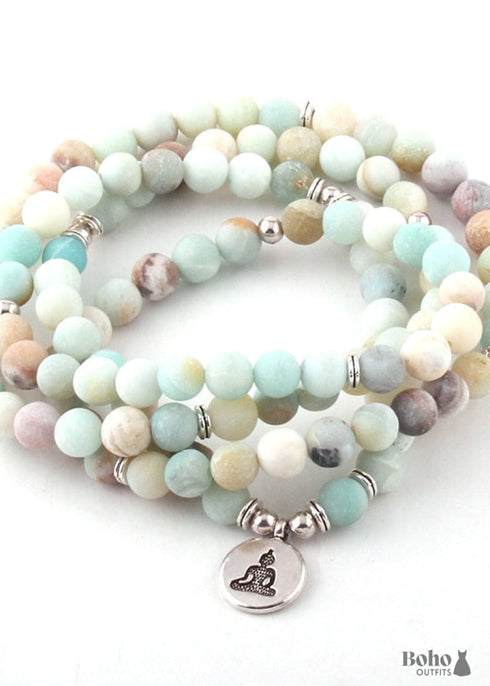 Pulsera Boho, Pulsera de Yoga RH, Piedra Verde Natural Amazonita