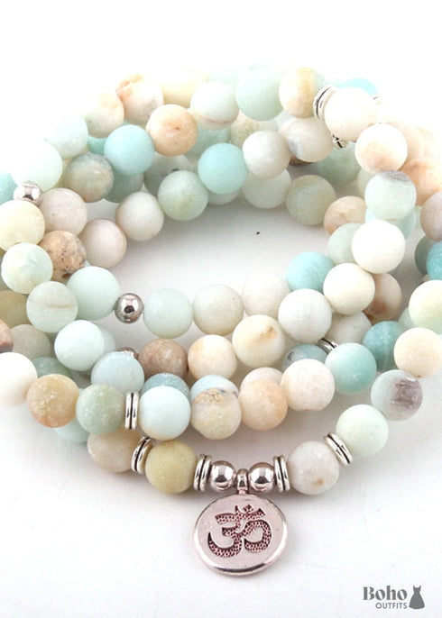 Pulsera Boho, Pulsera de Yoga RH, Piedra Verde Natural Amazonita