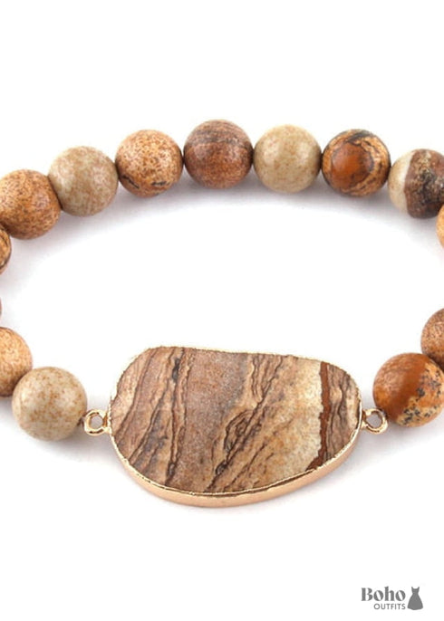 Pulsera Boho, Pulsera de Yoga RH, Piedra Natural Amazonita