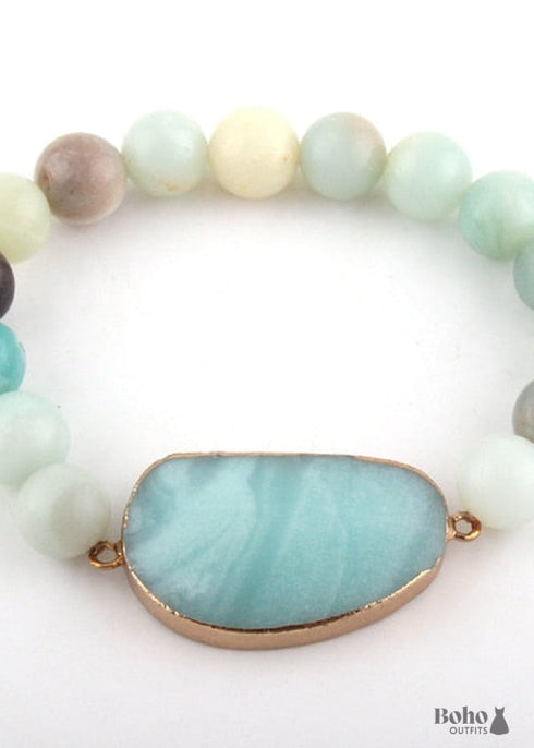 Pulsera Boho, Pulsera de Yoga RH, Piedra Natural Amazonita