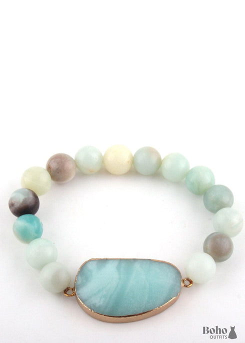 Pulsera Boho, Pulsera de Yoga RH, Piedra Natural Amazonita
