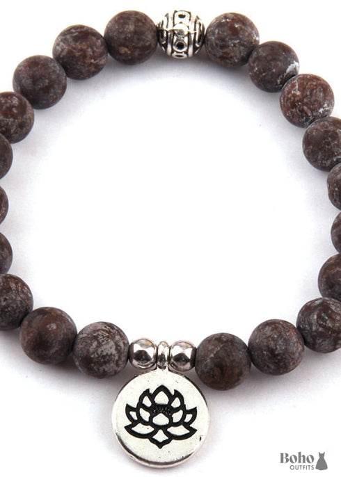 Boho Bracelet, RH Yoga Bracelet, Natural Stone Mala Lotus