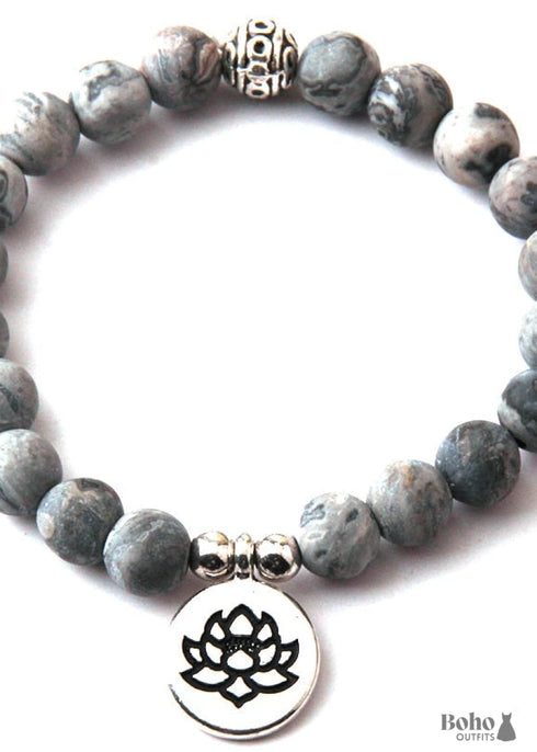Boho Bracelet, RH Yoga Bracelet, Natural Stone Mala Lotus