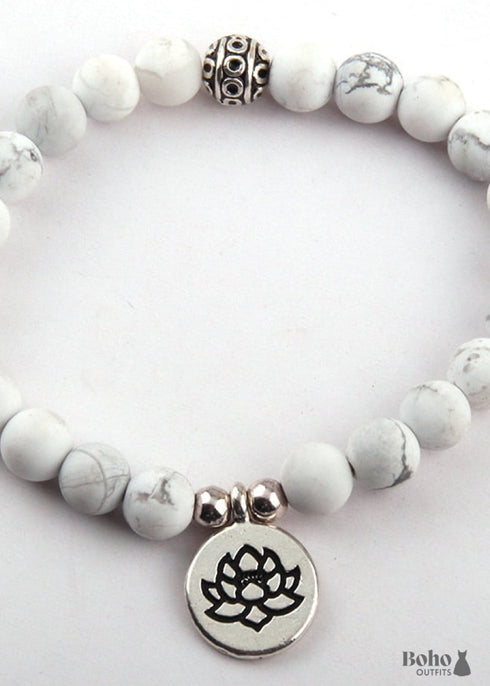 Boho Bracelet, RH Yoga Bracelet, Natural Stone Mala Lotus
