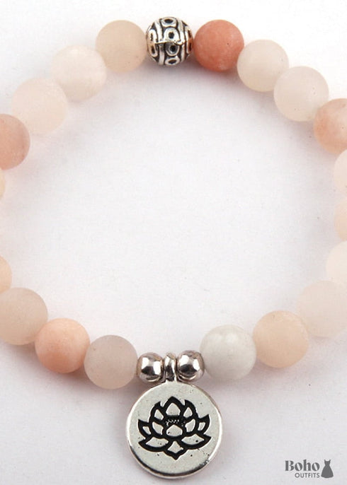 Boho Bracelet, RH Yoga Bracelet, Natural Stone Mala Lotus