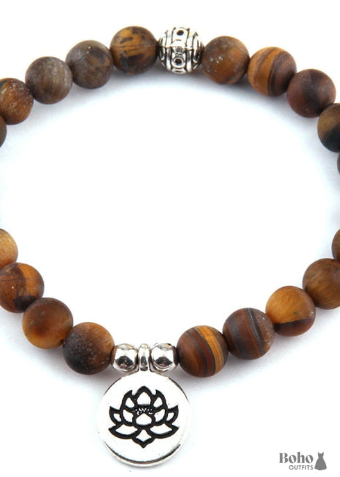 Boho Bracelet, RH Yoga Bracelet, Natural Stone Mala Lotus