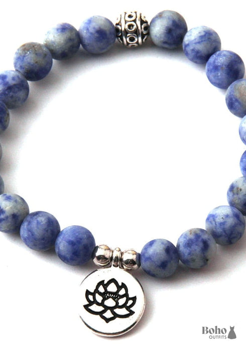Boho Bracelet, RH Yoga Bracelet, Natural Stone Mala Lotus