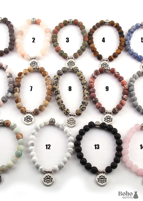 Boho Bracelet, RH Yoga Bracelet, Natural Stone Mala Lotus