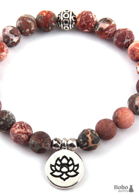 Boho Bracelet, RH Yoga Bracelet, Natural Stone Mala Lotus
