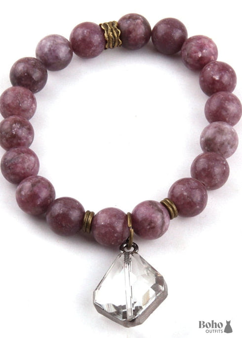 Pulsera Boho, Pulsera de Yoga RH, Piedra Natural con Cristal de Vidrio