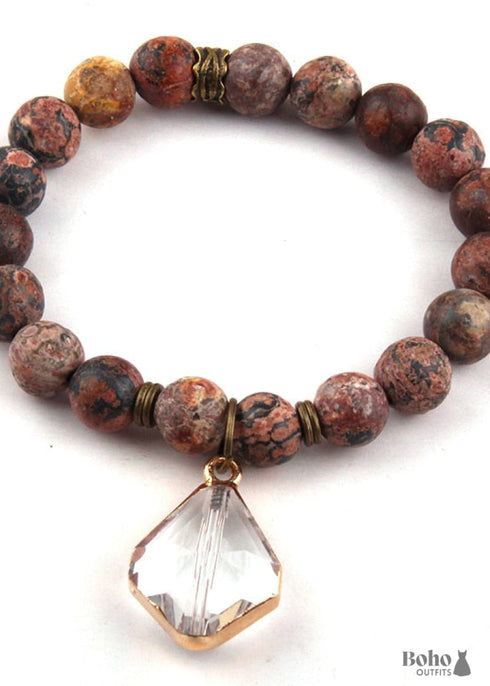 Pulsera Boho, Pulsera de Yoga RH, Piedra Natural con Cristal de Vidrio
