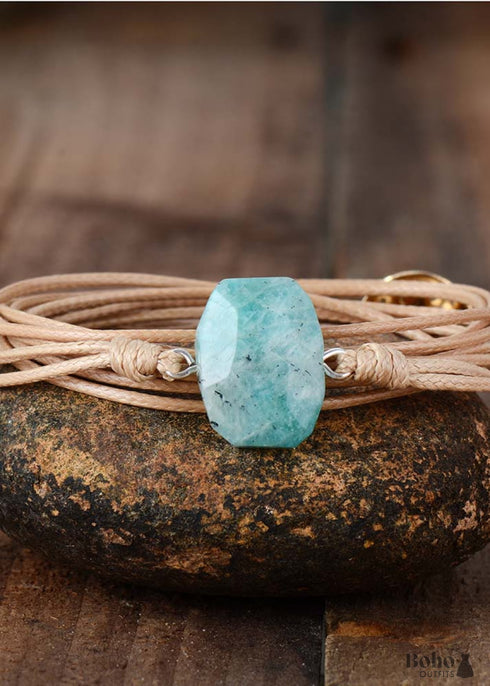 Pulsera Boho, Pulsera de Cuerda, Amazonita Azul
