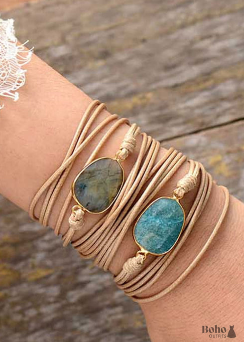 Boho Bracelet, Rope Wrap Bracelet, Blue Amazonite