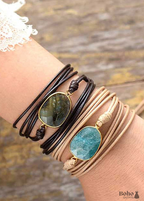 Boho Bracelet, Rope Wrap Bracelet, Blue Amazonite