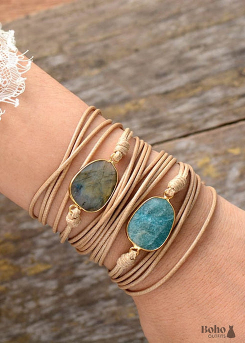 Boho Bracelet, Rope Wrap Bracelet, Blue Amazonite