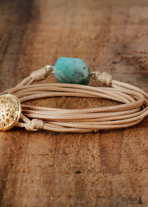 Pulsera Boho, Pulsera de Cuerda, Amazonita Azul