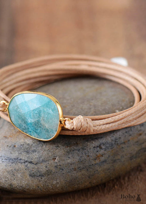 Boho Bracelet, Rope Wrap Bracelet, Blue Amazonite