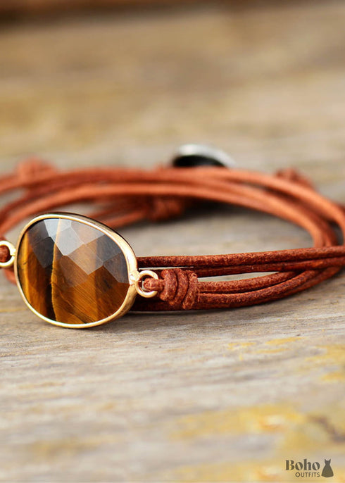 Pulsera Boho, Pulsera de Cuerda, Ojo de Tigre Punk