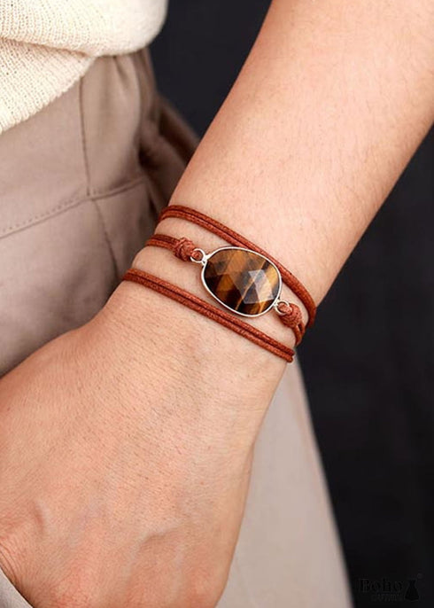 Pulsera Boho, Pulsera de Cuerda, Ojo de Tigre Punk