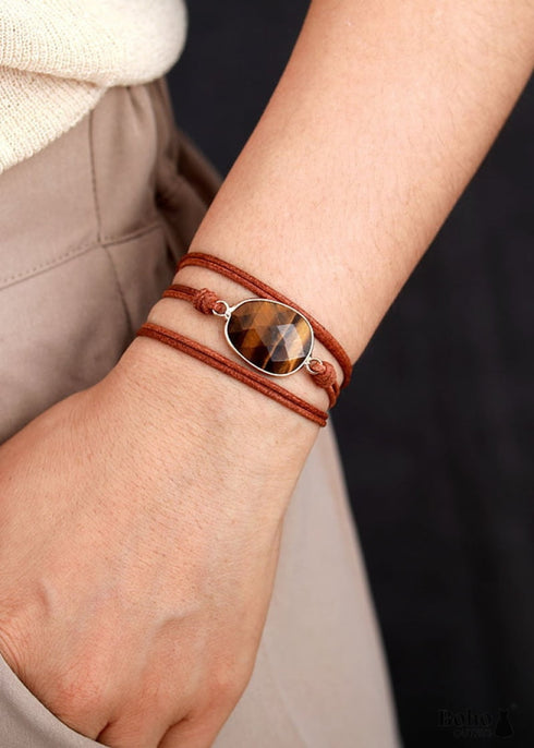 Pulsera Boho, Pulsera de Cuerda, Ojo de Tigre Punk