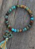 Pulsera Boho, Pulsera de Yoga Mala Elástica, Piedra Natural Tibetana OM 6 Colores
