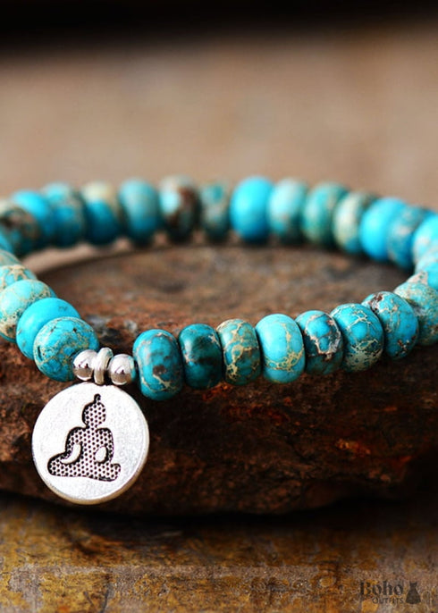 Pulsera Boho, Pulsera Elástica, Loto Imperial Japonesa Marrón de 10 mm