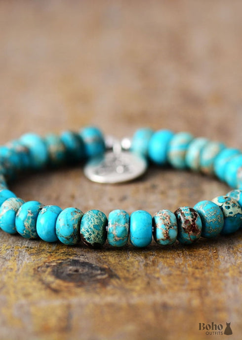 Pulsera Boho, Pulsera Elástica, Loto Imperial Japonesa Marrón de 10 mm