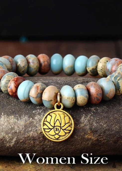 Pulsera Boho, Pulsera Elástica, Loto Imperial Japonesa Marrón de 10 mm