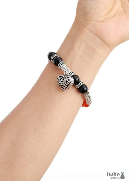 Pulsera Boho, Pulsera Elástica, 7 Chakras Negra