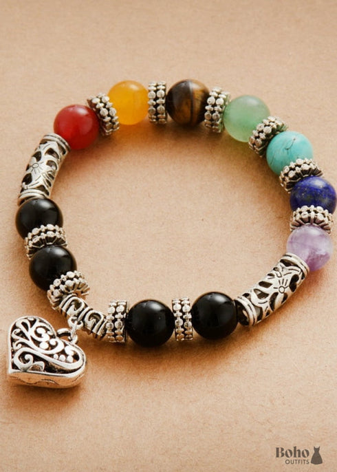 Pulsera Boho, Pulsera Elástica, 7 Chakras Negra