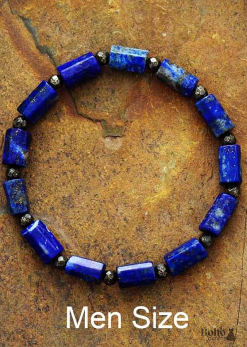 Pulsera Boho, Pulsera Elástica, Lapislázuli Azul y Amatista Morada
