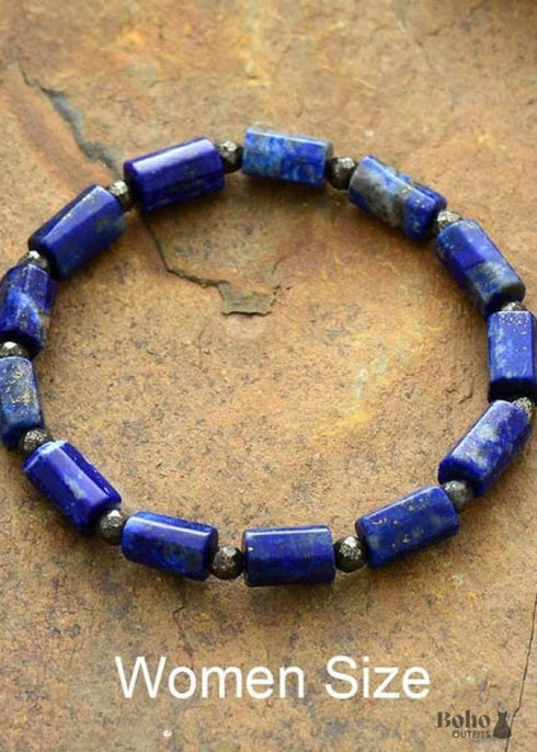 Pulsera Boho, Pulsera Elástica, Lapislázuli Azul y Amatista Morada