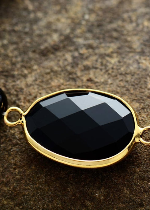 Pulsera Boho, Pulsera Elástica, Lapislázuli Azul y Ágata Negra