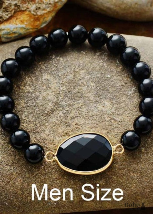 Pulsera Boho, Pulsera Elástica, Lapislázuli Azul y Ágata Negra