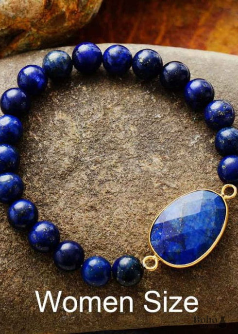 Pulsera Boho, Pulsera Elástica, Lapislázuli Azul y Ágata Negra