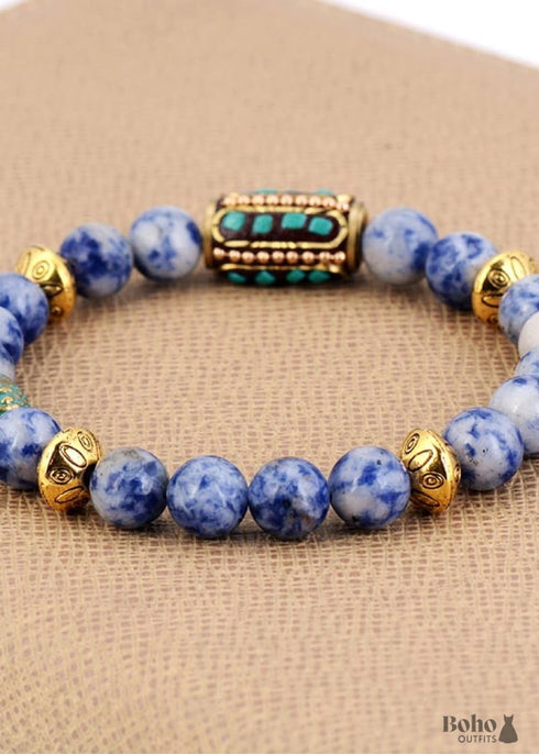 Pulsera Boho, Pulsera Elástica, Sodalita Azul Nepal