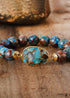 Boho Bracelet, Stretchy Bracelet, Brown Blue 10mm Bronzite Stone Tibetan