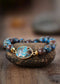 Boho Bracelet, Stretchy Bracelet, Brown Blue 10mm Bronzite Stone Tibetan