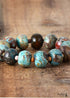 Boho Bracelet, Stretchy Bracelet, Brown Blue Tibetan Ball