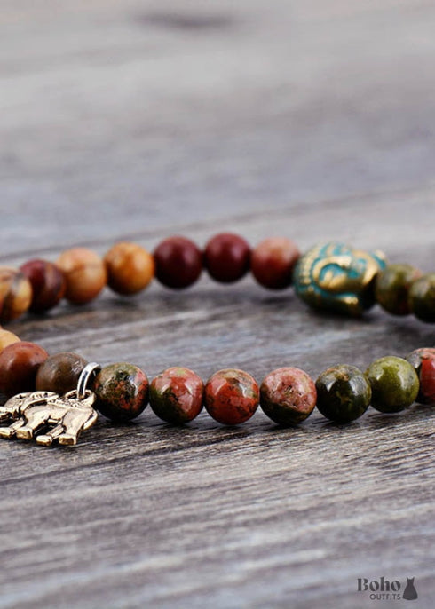 Pulsera Boho, Pulsera Elástica, Elefante Tibetano Marrón