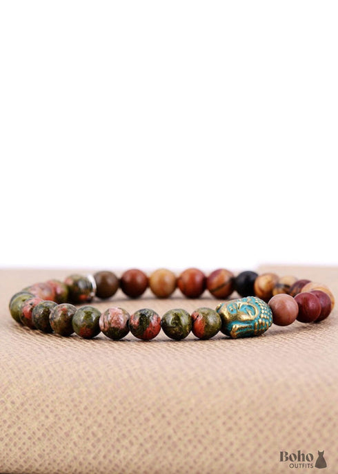 Pulsera Boho, Pulsera Elástica, Elefante Tibetano Marrón