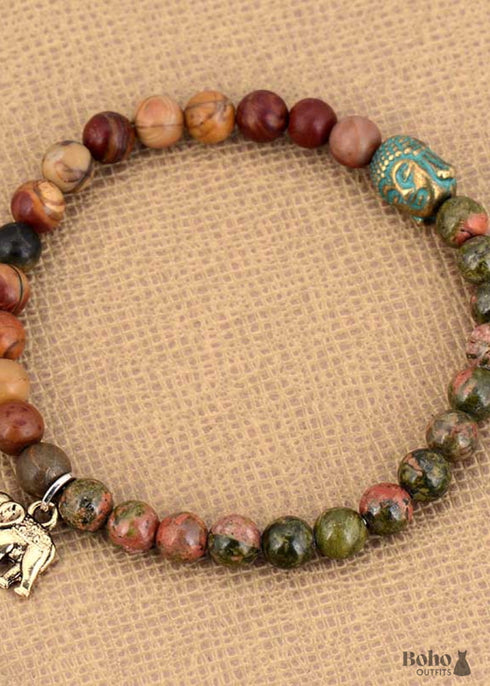 Pulsera Boho, Pulsera Elástica, Elefante Tibetano Marrón
