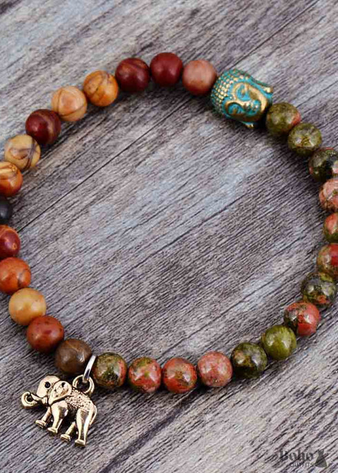 Pulsera Boho, Pulsera Elástica, Elefante Tibetano Marrón